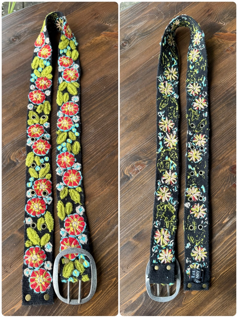 Embroidered Floral Black Canvas Belt with Multicolor Accents